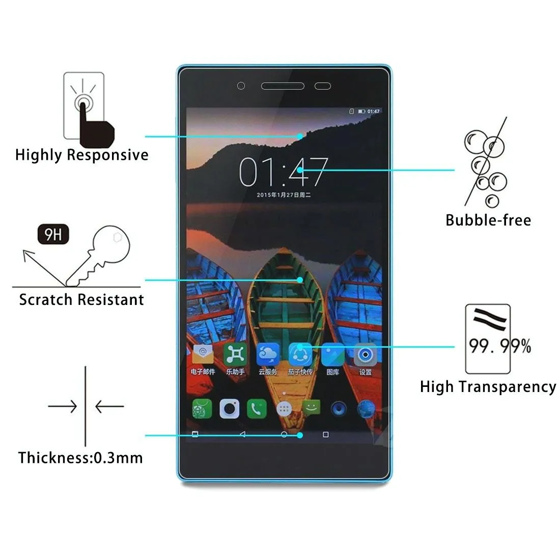 100-Pack Tempered Glass Screen Protector For Lenovo Tab3 7 Essential / 710F - 0.3Mm 9H Hardness
