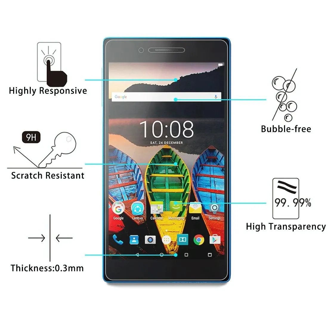 100-Pack Tempered Glass Screen Protector For Lenovo Tab3 730M - 0.3Mm 9H Hardness