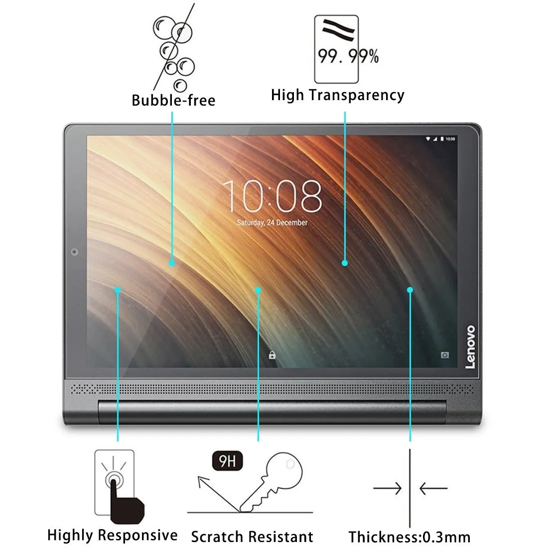 10.1 Tempered Glass Screen Protector For Lenovo Yoga Tab3 Plus - 75 Pcs