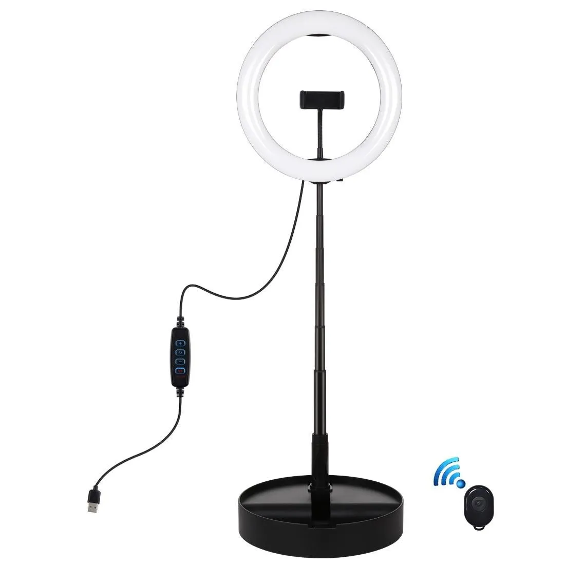 10.2" Dual-Colour LED Ring Light with USB Bluetooth Remote & Phone Holder | White