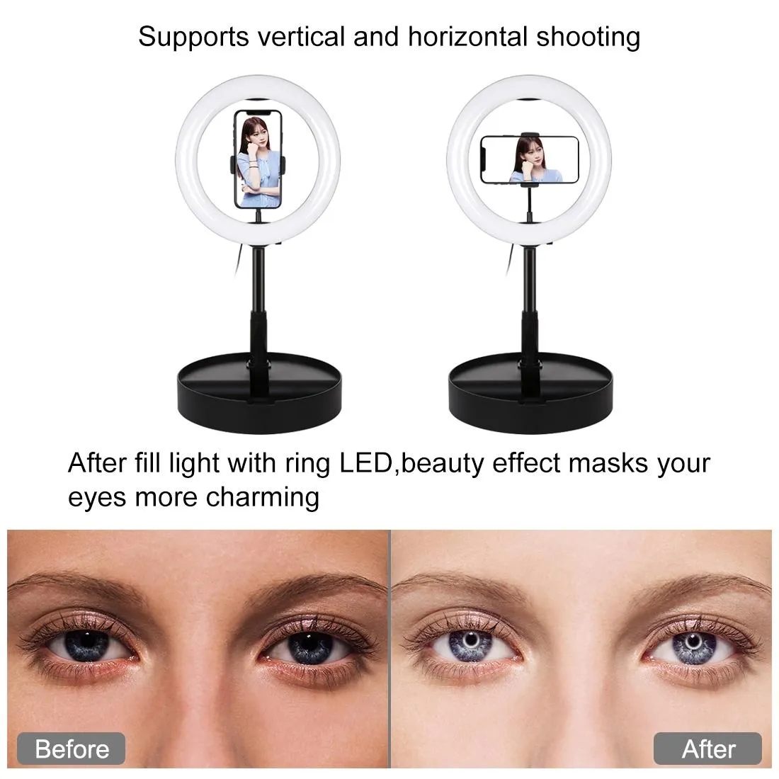10.2" Dual-Colour LED Ring Light with USB Bluetooth Remote & Phone Holder | White
