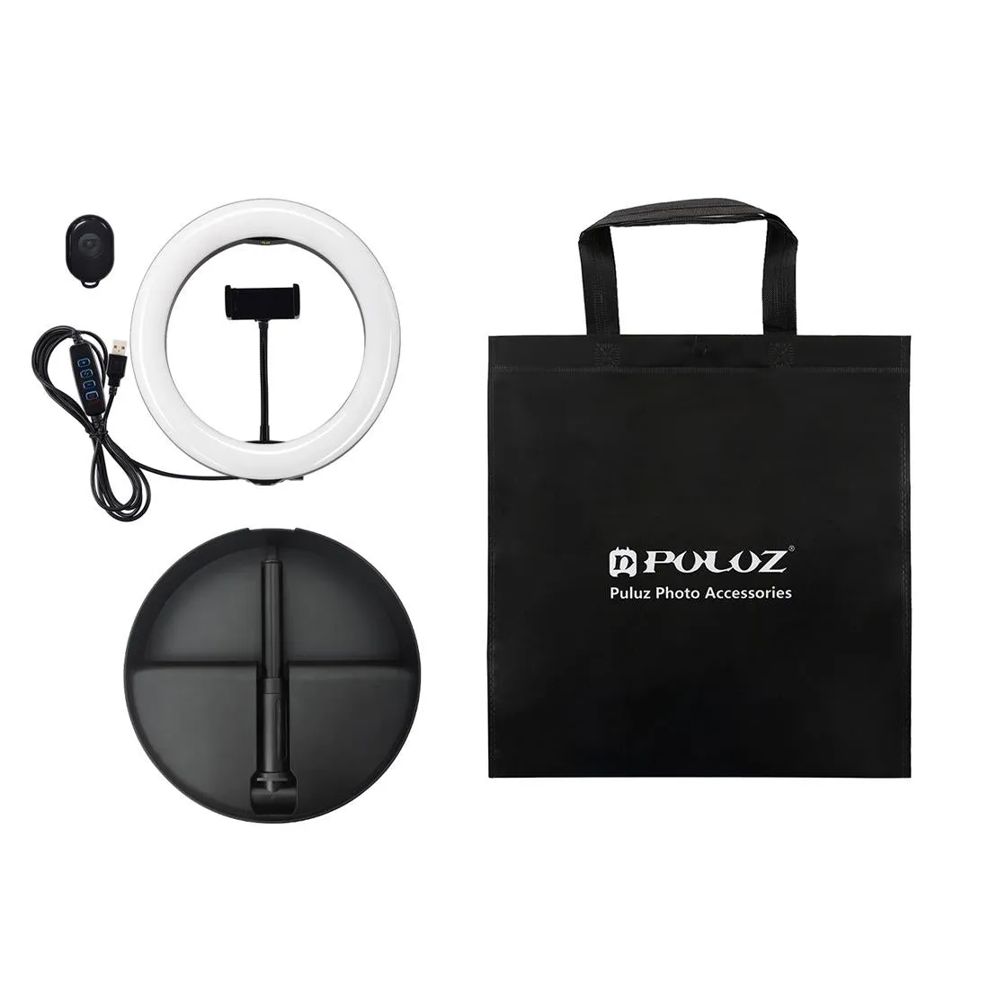 10.2" Dual-Colour LED Ring Light with USB Bluetooth Remote & Phone Holder | White