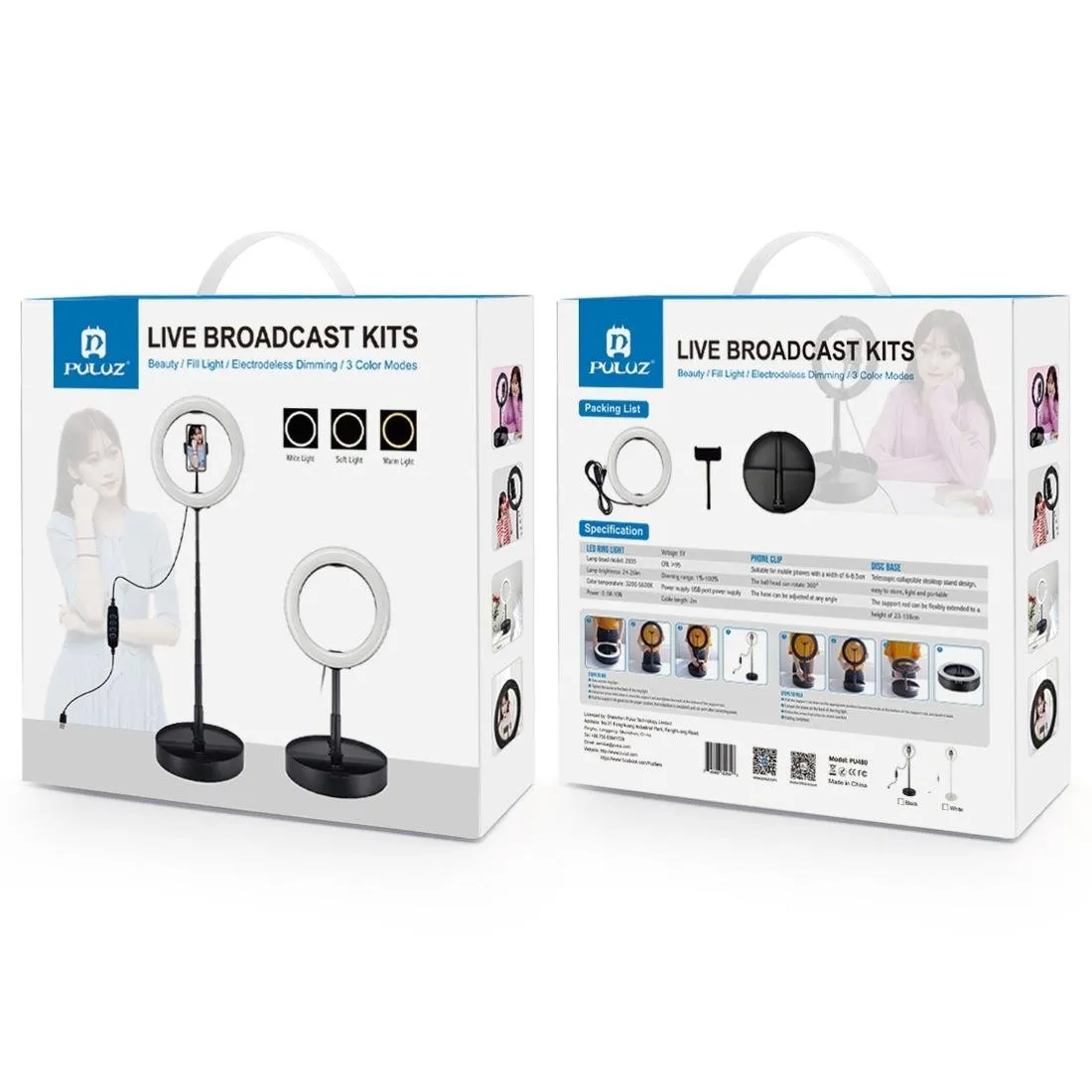 10.2" Dual-Colour LED Ring Light with USB Bluetooth Remote & Phone Holder | White