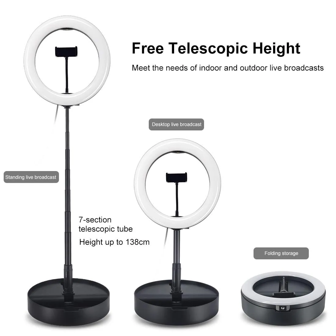 10.2" Dual-Colour LED Ring Light with USB Bluetooth Remote & Phone Holder | White