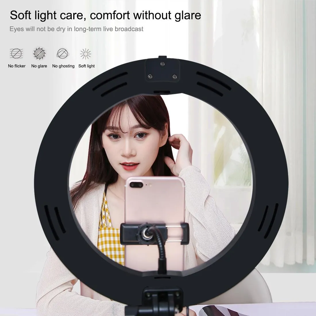 10.2" Dual-Colour LED Ring Light with USB Bluetooth Remote & Phone Holder | White