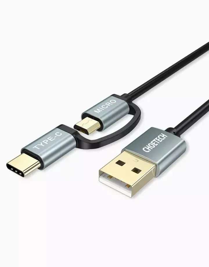 2-in-1 USB Cable | 1.2m | Micro USB   Type C | Charge & Sync