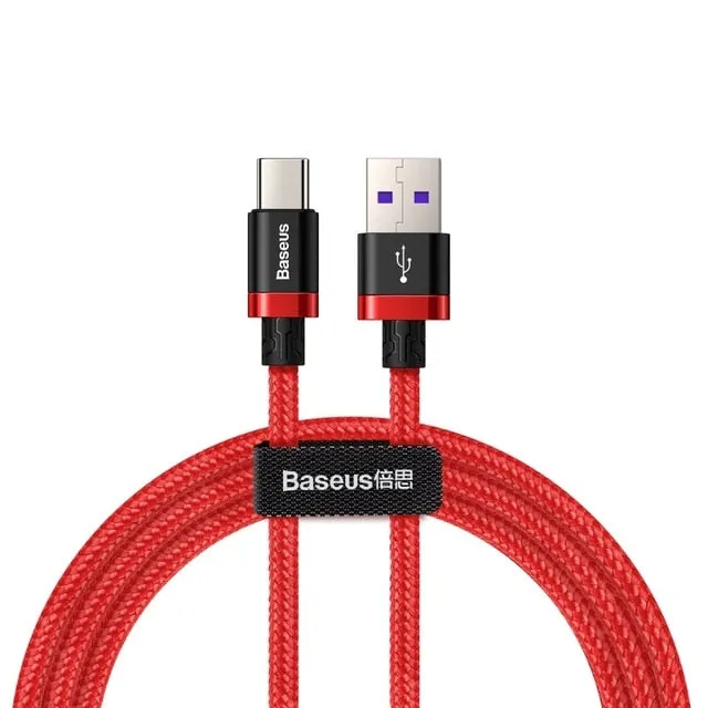 Baseus 5A USB Type C Cable For Huawei Mate 20 P30 P20 Pro Lite Mobile Phone USBC Fast Charging Charger Cord USB-C Type-C Cable