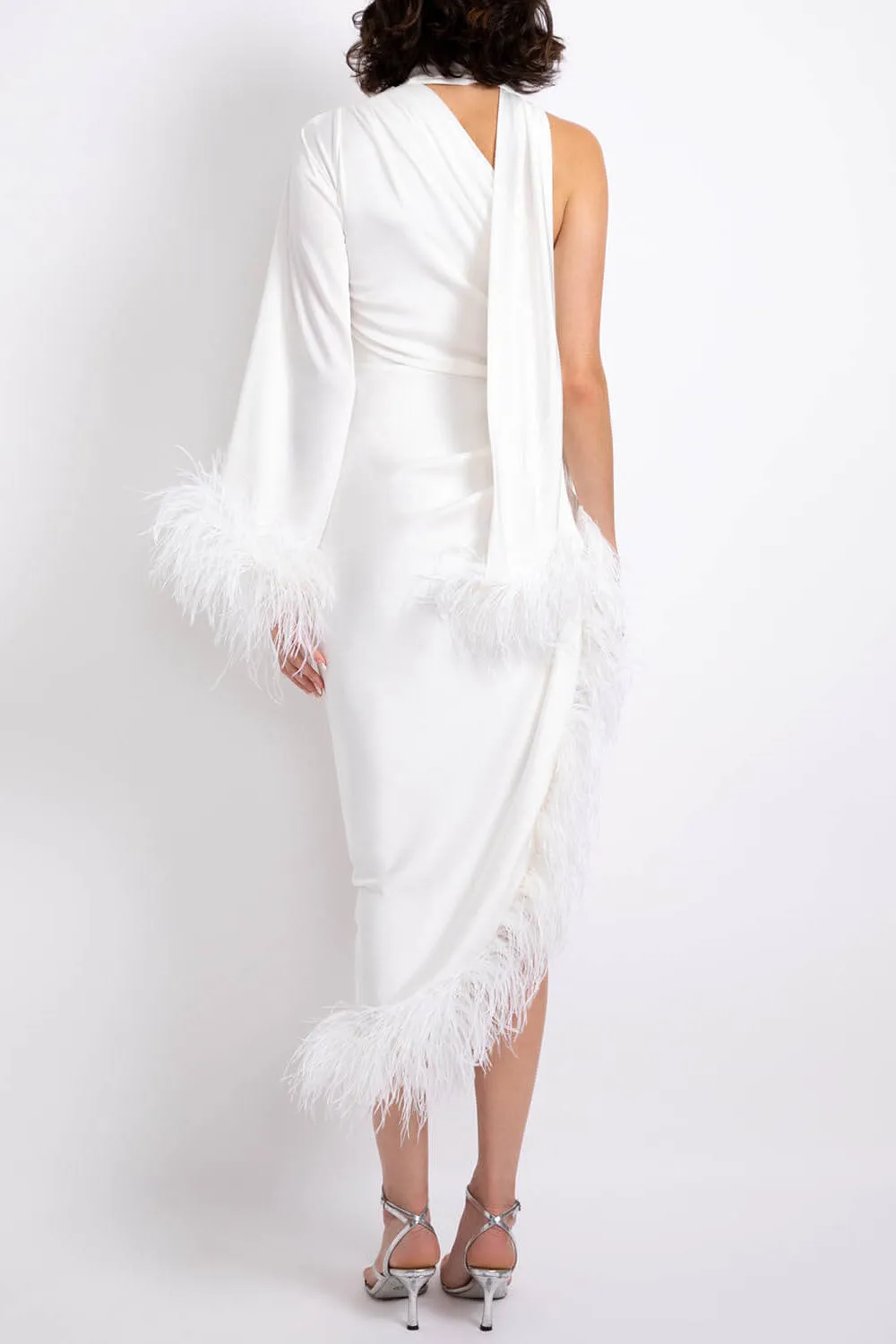 FEATHER TRIM OSCAR DRESS