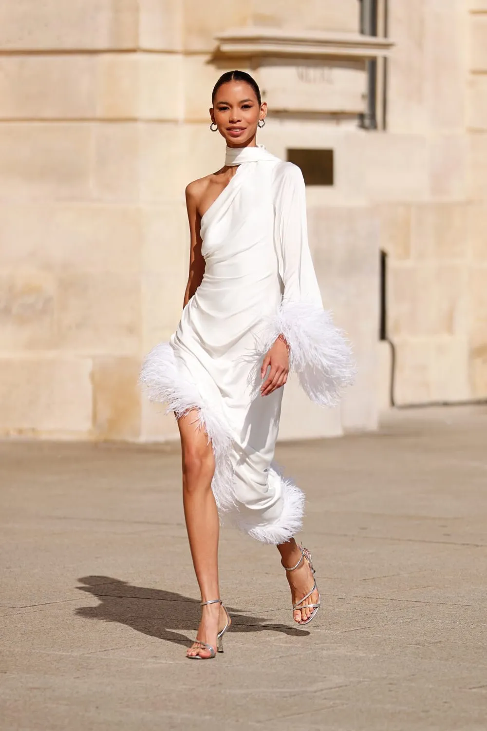 FEATHER TRIM OSCAR DRESS